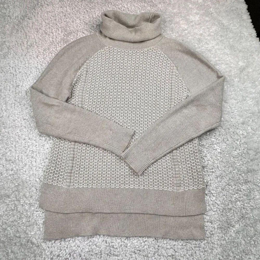 White + Warren Cotton Turtle Neck Sweater Beige Womens Small